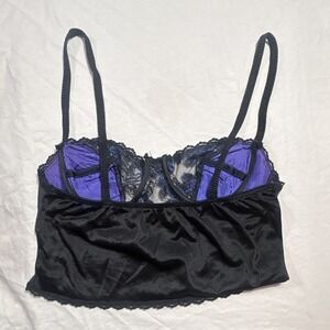 Vintage Nan Flower Purple Satin Lace Bustier Corset Top M Made USA Goth Y2K